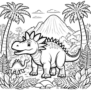 Fasziniert by Stegosaurus mit fröhlichem Baby-Dino Ausmalbild für kleine Entdecker