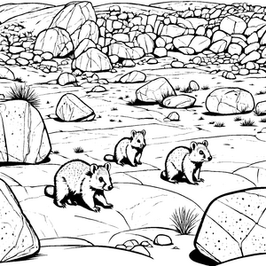 Verspielte Quokka Babys auf Abenteuersuche Ausmalvorlage für neugierige Entdecker