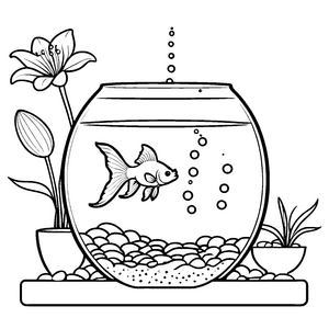 Glitzernder Goldfisch im bunten Aquarium Ausmalvorlage für kleine Wassermann-Fans