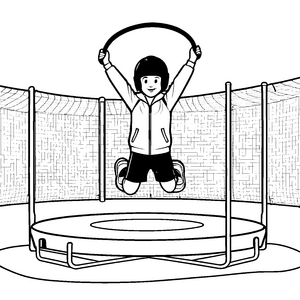 Spritziger Junge beim Trampolinspringen Ausmalvorlage für kleine Actionhelden