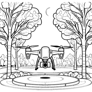 Moderne Drohne über dem malerischen Park Ausmalbild für technisch versierte Entdecker