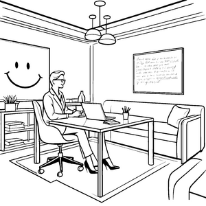 Professioneller Psychotherapeut im harmonischen Büro Ausmalbild für kluge Denker