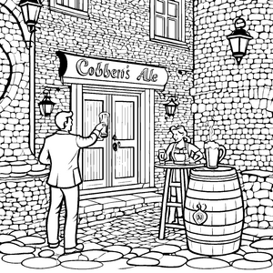 Kreativer Barkeeper im gemütlichen Pub Malvorlage für junge Genießer