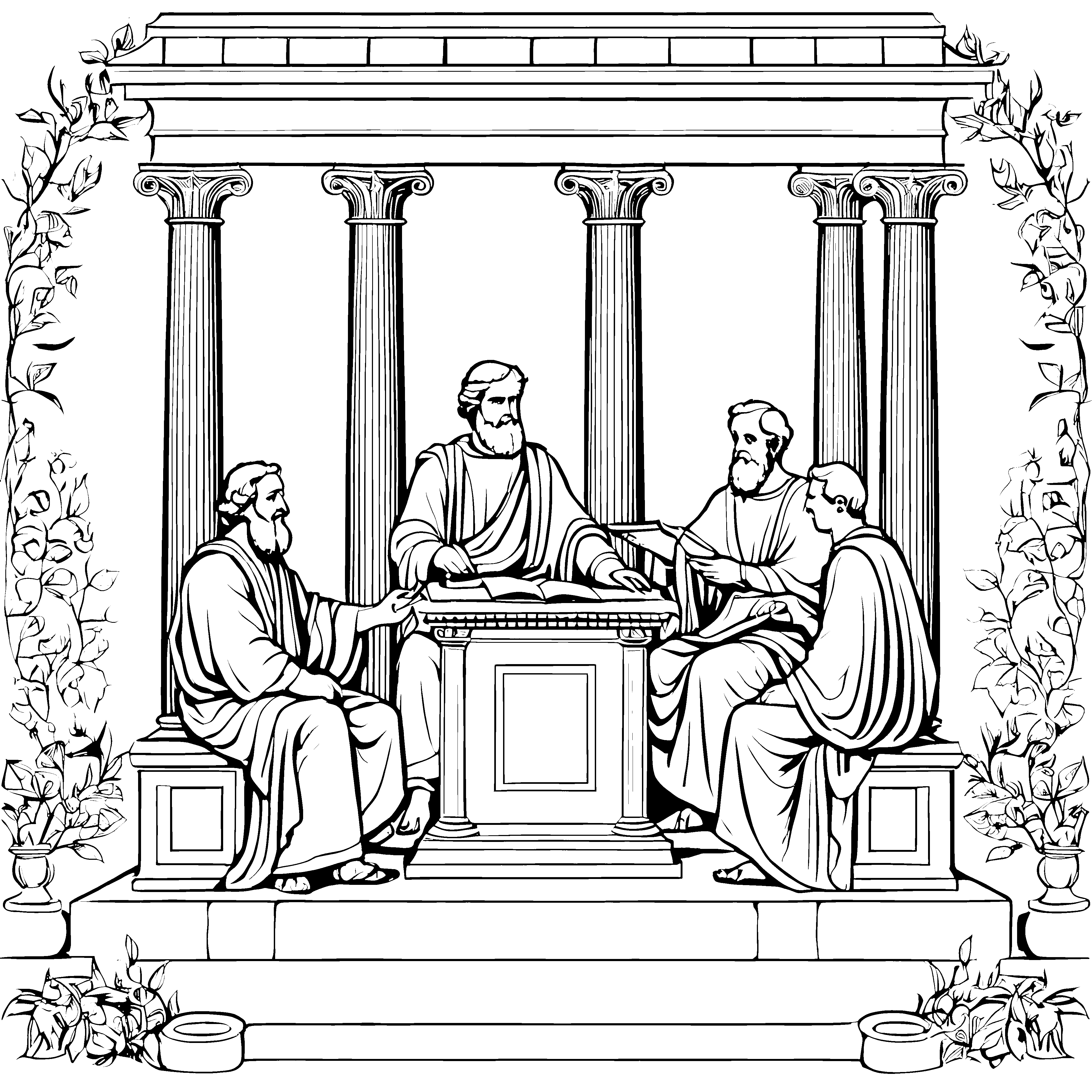 Weise Philosophen im Antiken Griechenland Ausmalvorlage für neugierige Denker