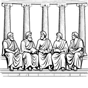 Weise Philosophen im Dialog Ausmalvorlage für junge Denker