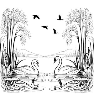 Elegante Schwäne im schimmernden Wasser Ausmalbild für fantasievolle Naturliebhaber