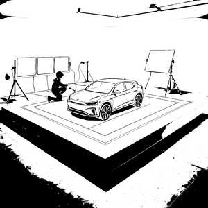 Kreatives Fotoshooting mit schickem Auto Ausmalmotiv für begeisterte Bastler