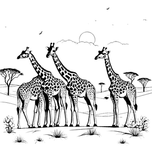 Elegante Giraffen in der savannischen Landschaft Ausmalvorlage für kreative Tierfreunde