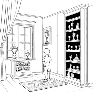 Inspirierender Trophäenschrank voller Erfolge Ausmalbild für kleine Sieger