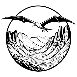 Schwebender Pteranodon über eindruckvollem Gebirgszug Ausmalbild für abenteuerliche Entdecker