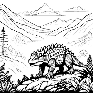 Ankylosaurus im aufregenden Urzeitland Ausmalbild für fantasievolle Dino-Fans