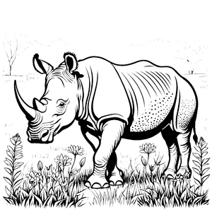 Faszinierendes Nashorn in blühender Savanne Ausmalmotiv für neugierige Entdecker