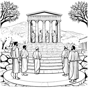 Weiser griechischer Philosoph diskutiert im Tempel Ausmalvorlage für wissbegierige Entdecker