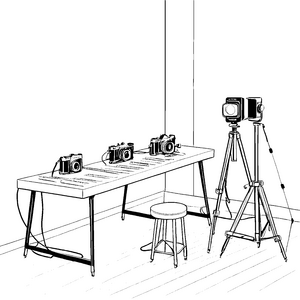 Kreative Kameras auf dem Fotostudio-Tisch Malvorlage für junge Künstler