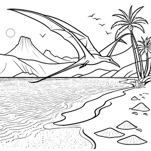 Pteranodon über tropischem Paradies Ausmalbild für mutige Entdecker