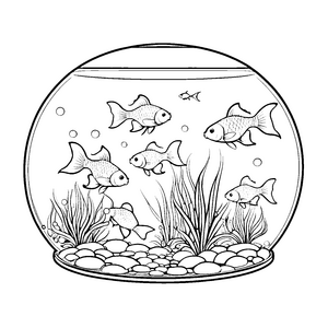 Lebhafte Goldfische im sprudelnden Aquarium Ausmalmotiv für kleine Wasserfreunde