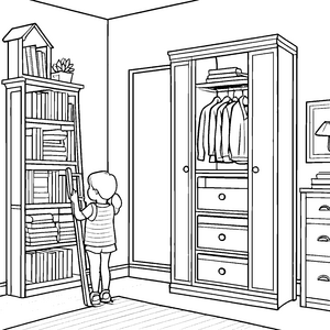 Praktischer Hängeschrank mit bunten Büchern Ausmalbild für aufmerksame Ordnungskünstler