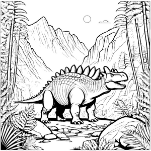 Stegosaurus beim Wandern in der Urzeit Ausmalbild für abenteuerlustige Dinosaurier-Fans