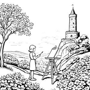 Bezaubernder Malfreund mit majestätischem Turm Ausmalvorlage für kreative Künstler