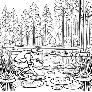 Faszinierendes Entdecker-Abenteuer am Teich Ausmalvorlage für neugierige Forscher