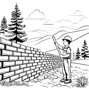 Kreativer Bauarbeiter an malerischer Mauer Ausmalvorlage für junge Handwerker