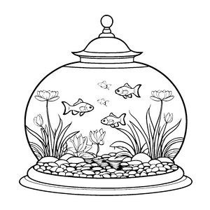 Goldfische in zauberhaftem Aquarium Ausmalmotiv für fantasievolle Wasserfreunde