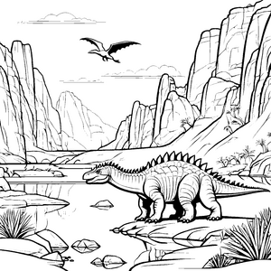 Ankylosaurus am glitzernden Flussufer Ausmalmotiv für tapfere Dino-Abenteurer