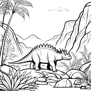 Stegosaurus auf felsigem Weg Ausmalbild für kleine Dino-Fans