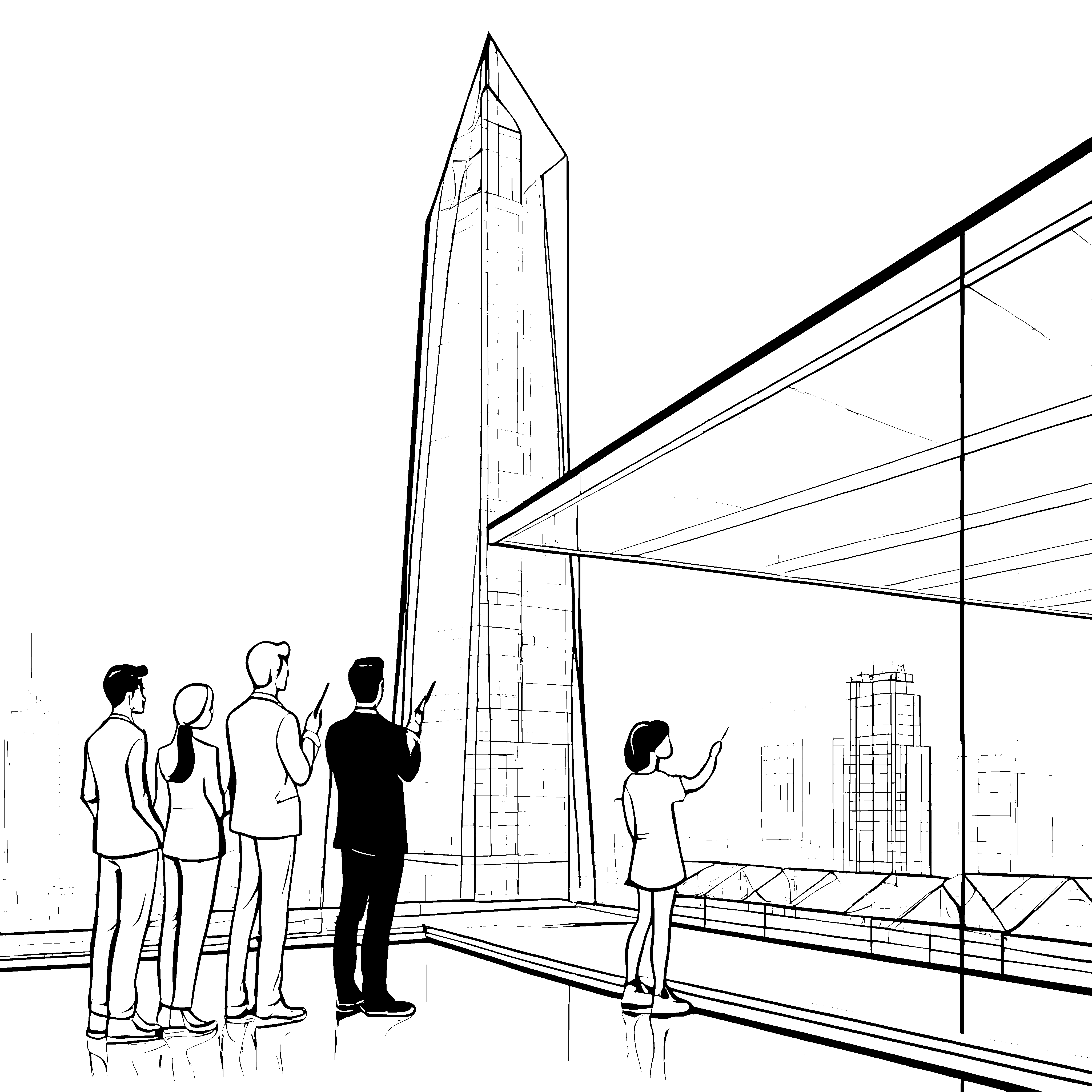Beeindruckende Architekten erkunden moderne Skylines Ausmalbild für kreative Städtebauer