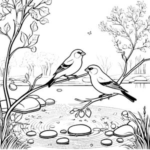 Schillernde Vögel im verliebten Geplänkel Ausmalbild für fantasievolle Herzen