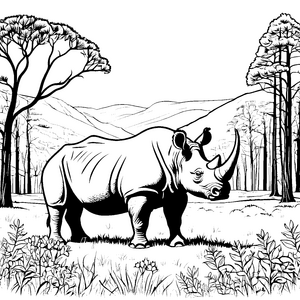 Majestätisches Nashorn in der Wildnis Ausmalvorlage für angehende Naturforscher