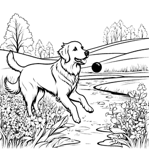 Spritziger Golden Retriever beim Spielen im Park Ausmalmotiv für fröhliche Tierfreunde