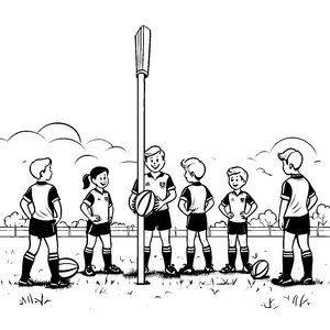 Motivierte Rugby-Spieler am Spielfeldrand Ausmalbild für sportliche Abenteurer