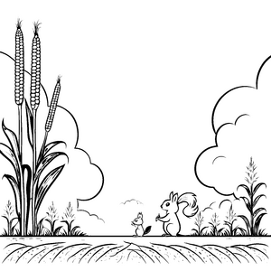 Bezaubernde Mäuse mit goldenen Maiskolben Ausmalbild für neugierige Gartenfreunde