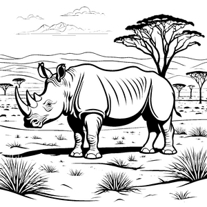 Starkes Nashorn in der afrikanischen Savanne Ausmalmotiv für neugierige Naturforscher