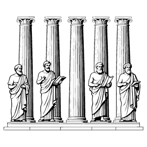 Philosophische Diskussionen unter antiken Säulen Ausmalmotiv für wissensdurstige Entdecker