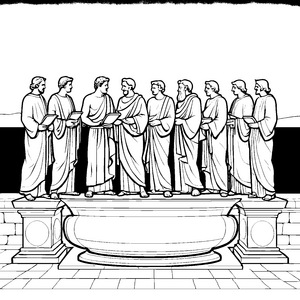 Bezaubernde Versammlung weiser Philosophen im Tempel Ausmalmotiv für kreative Denker