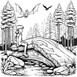Kleiner Drache über zauberhaftem Felsen Ausmalbild für fantasievolle Abenteurer