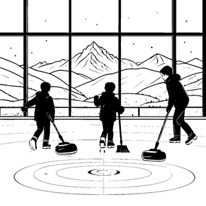 Faszinierende Curling-Action auf glattem Eis Malvorlage für kleine Winterhelden
