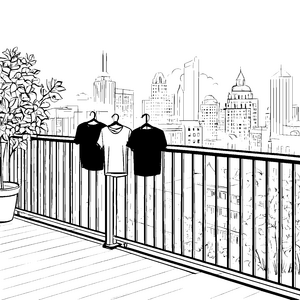 Moderne Wäscheständer auf der Balkonterrasse Ausmalbild für kreative Stadtentdecker