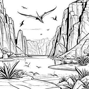 Majestätischer Pteranodon über faszinierendem Canyon Ausmalvorlage für abenteuerliche Entdecker