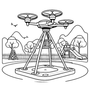 Abenteuerliche Drohne über dem Spielplatz Ausmalbild für junge Entdecker