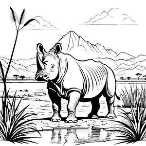 Imposantes Nashorn vor majestätischer Landschaft Bastelmotiv für mutige Naturentdecker