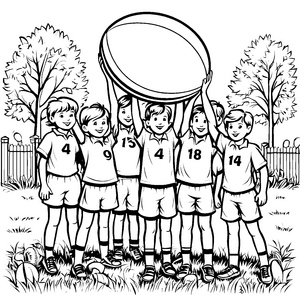 Spaßige Rugbyspieler mit rundem Ball Ausmalbild für junge Sportfans