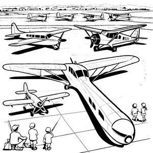 Vielseitige Flugzeuge auf dem Flughafen Malvorlage für begeisterte Hobbypiloten