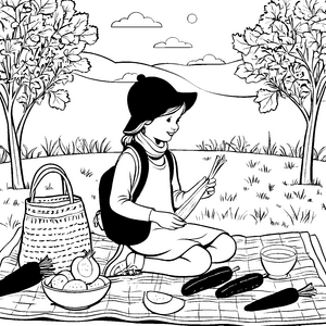 Leckere Zucchini im bunten Picknickkorb Ausmalbild für kreative Entdecker
