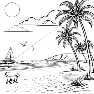 Lebhafter Golden Retriever am sonnigen Strand Ausmalbild für fröhliche Wasserliebhaber