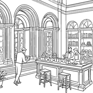 Bunt gemixte Cocktails am Thekenbereich Ausmalbild für kreative Genusstrinker