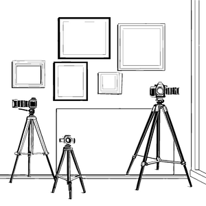 Kreative Fotokameras auf Stativen Ausmalbild für angehende Künstler