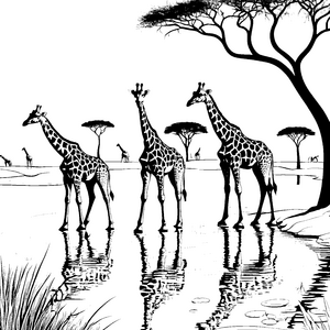 Faszination Giraffen am ruhigen Wasser Ausmalbild für neugierige Künstler
